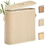 WAOHANAZ Bamboo Toilet Paper Storage Basket with Lid & Handle - 32L Large Capacity Handwoven Bathroom...