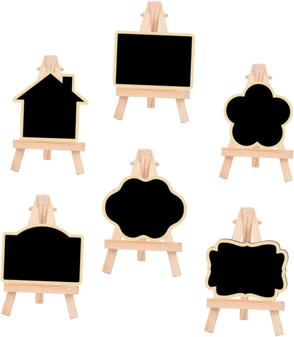 6pcs Wooden Blackboard Message Boards with Easel Stand, Multi-Function Chalkboard Signs for Home Décor and Tabletop Notes, Decorative Household Memo Boards for Kitchen and Office