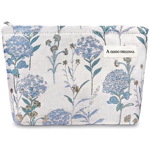Image of STARDW Aesthetic Floral Makeup Bag Cute Small Cosmetic Bags for Women Girls, Travel Toiletry Bag Large Capacity Zipper Makeup Pouch, Purse Organizer Pouches (Dandelion Blue)