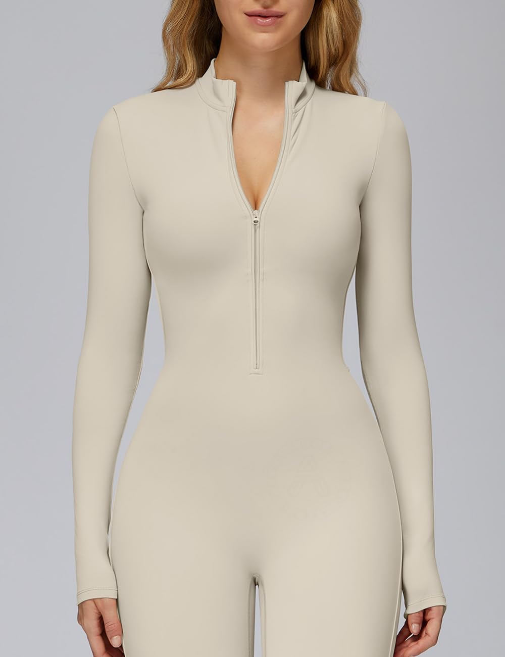 AEEZO Womens Fleece Lined Built-In Bra Workout Jumpsuits Zip Up Thermal Yoga Rompers Sexy One Piece Bodycon Romper - Image 2