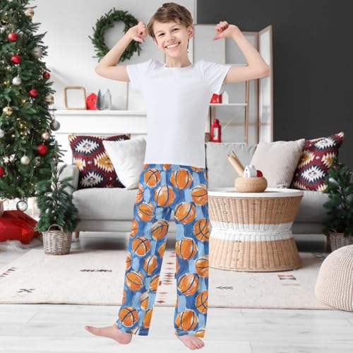 Boy's Pants Blue Basketball Jogger Pants Elastic Waist Long Bottoms Trousers with Pockets 6-14 Years2