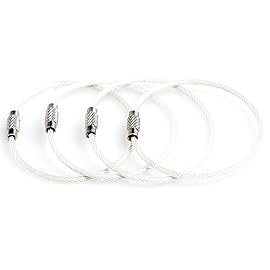 Silipac Stainless Steel Wire Keychain Cable, Twist-Lock 6.3 (16 cm) 2mm - Car Keyring, Luggage Tag, Carabiner - 4 Pack