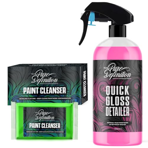 Car Clay Bar Kit, Fine Grade Claybar Block & Detail Lube Spray, Auto Detailing - Pure Definition (1000ml + 100g clay bar)