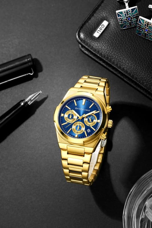 Image of Giordano Luxury Multifunction Quartz Watch for Men with Round Dial, Triple Sub-Dials, Moonphase Display, Date Window, Water Resistant and Stainless Steel Strap - GZ-50152