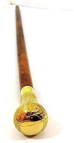 Miniatura 2 de Mango de latón de 37.4 varillas en madera natural, elegante bastón para caminar, dorado, marrón