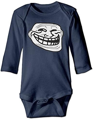 Kids Troll Face Problem Funny Long-sleeve Romper Jumpsuit Navy