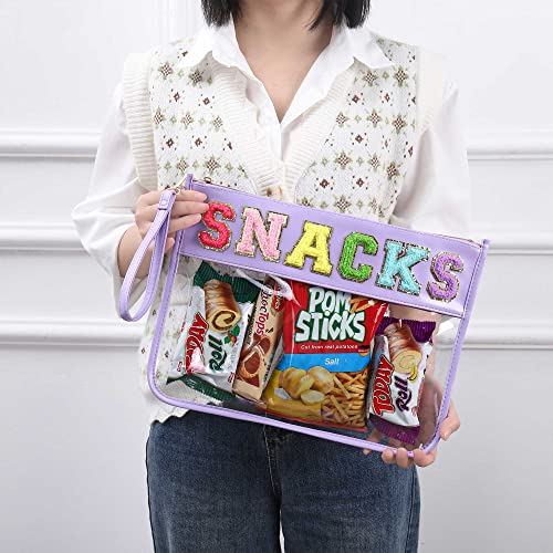 Image of HAIBOLAN Monogram Clear Stadium Purse Bag Chenille Letter Travel Patch Pouch Snack Makeup Wristlet