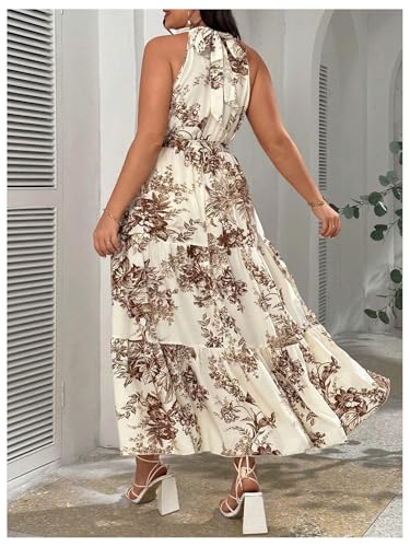 Image of Floerns Women's Plus Size Boho Sleeveless Halter Neck Tie Back A Line Long Dress