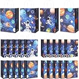 Gaillty 24 Pcs Outer Space Party Favor Bags Planet Galaxy Goodie Gift Bags with Handles Kraft Paper Solar Eclipse Treat Candy Totes for Astronaut Science Themed Birthday Party Supplies Decorations