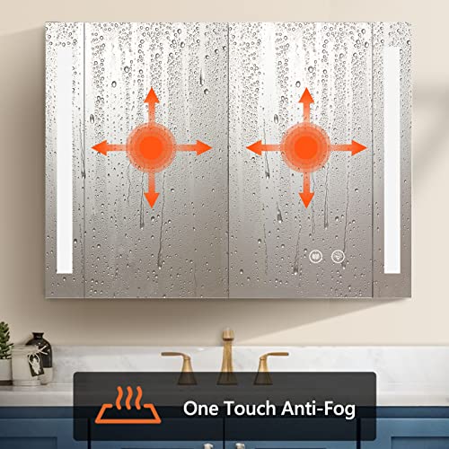 Lalahoo Medicine Cabinets For Bathroom Medicine Cabinet Wall Mounted, Led Dimmable Light, Double Doors Medicine Cabinet With Storage Shelves 22" X 30" #TOP4