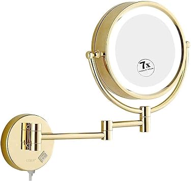 Bathroom Mirror, Wall-Mounted Makeup Mirror, Folding Bathroom Vanity Mirror, with Switch Plug Color Bronze, Size 3X