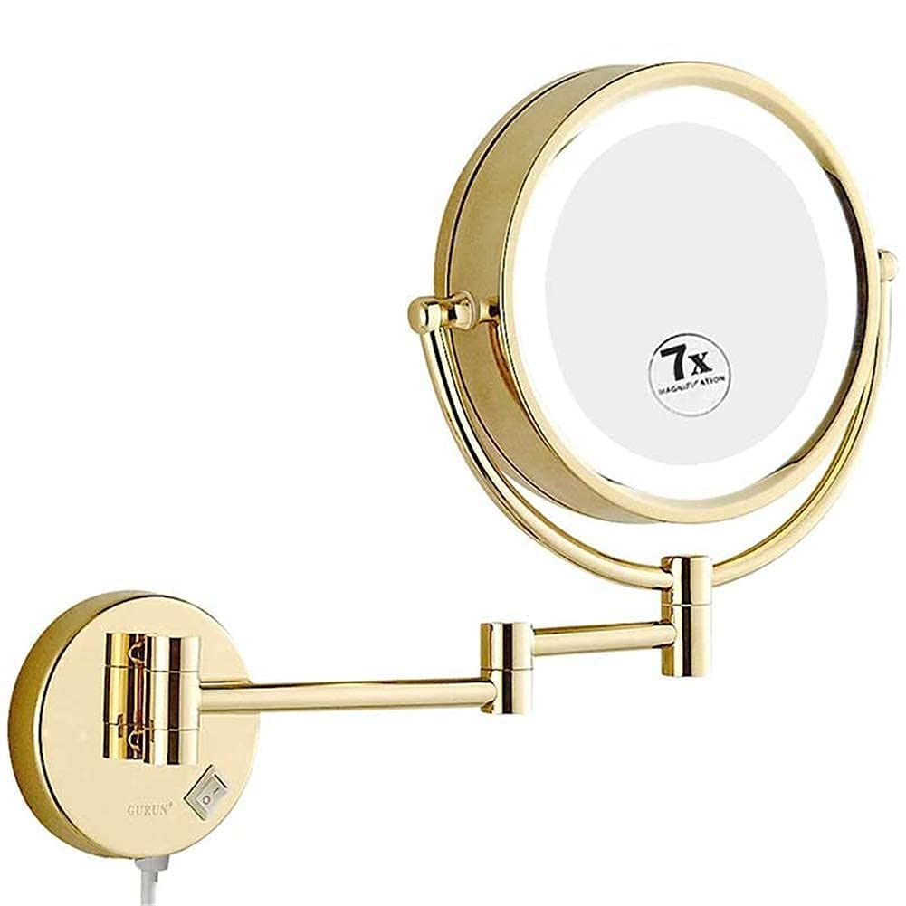 Miroir de salle de bain pliant bronze avec prise et interrupteur pour maquillage mural