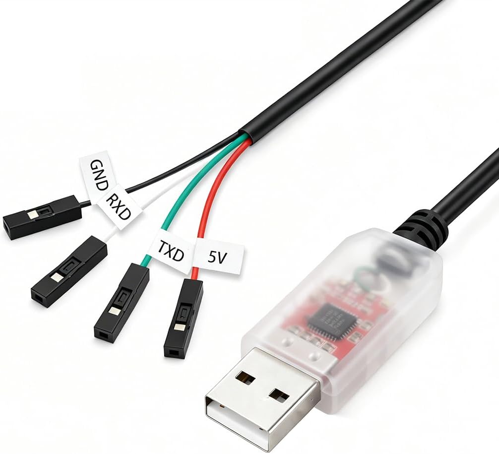 CP2102 USB to TTL Serial Adapter Cable, USB 2.0 to UART Converter 4 Pin (TXD RXD GND 5V), 3ft/95cm Long, 3.3V TTL Signal for Arduino, Raspberry Pi, ESP8266, ESP32