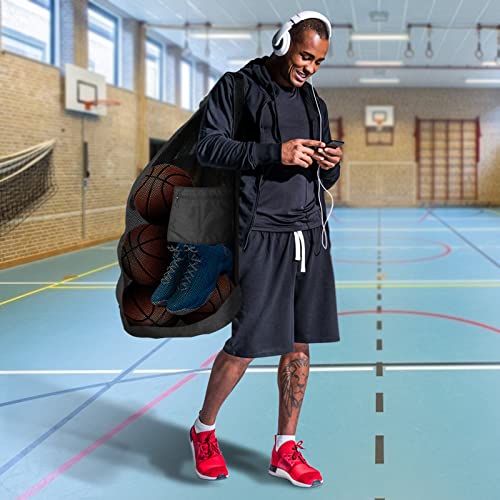 Brotou Extra Large Sports Ball Bag, Ball Bags For Coaches, Adjustable Shoulder Strap And Hanging Ears With Handle, Mesh Sports Bag For Holding Basketball, Volleyball, Swimming Gear (30” X 40”) #TOP4