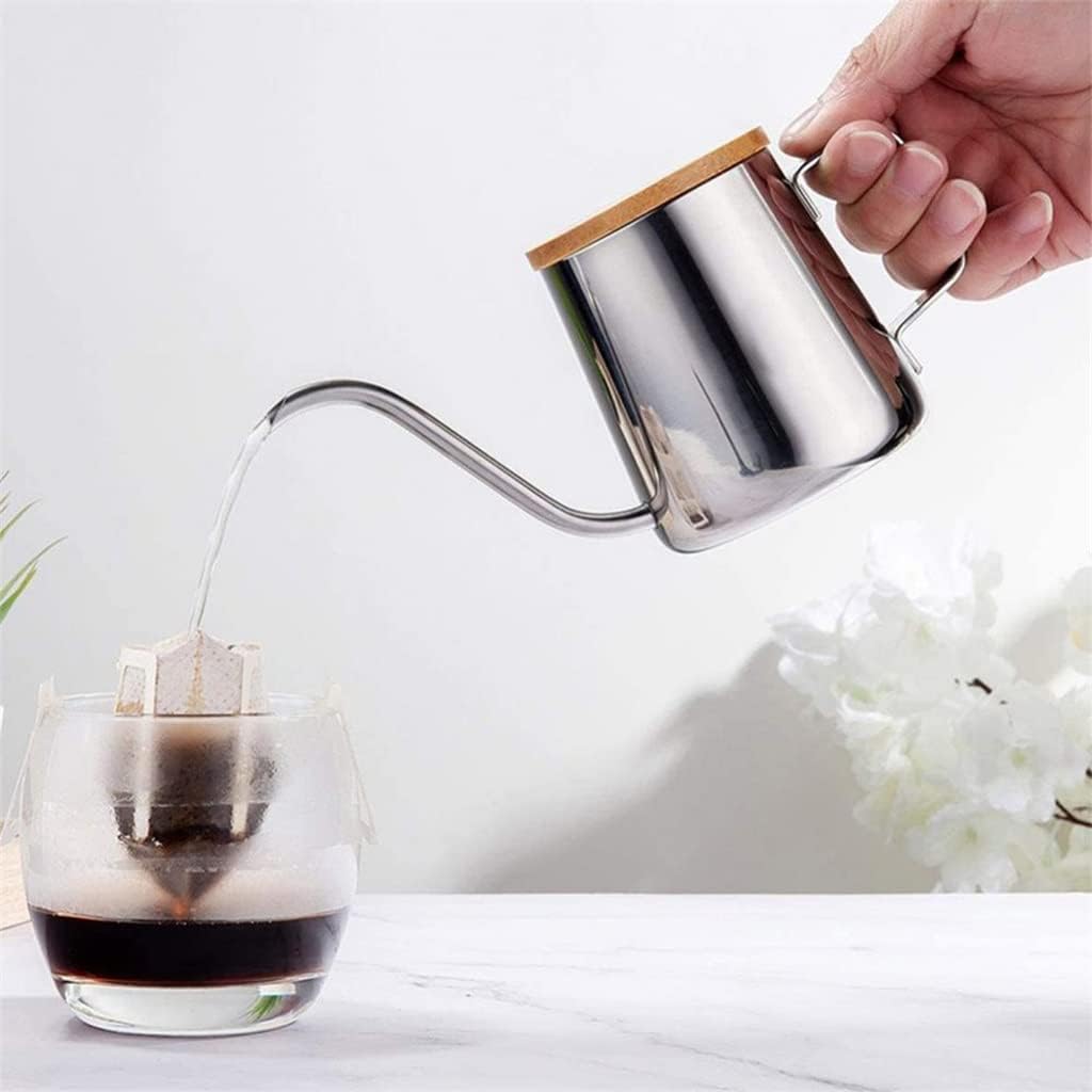 Gooseneck Drip Kettle with wood lid Stainless Steel Pot Swan Neck Thin Mouth Espresso Coffee Machine