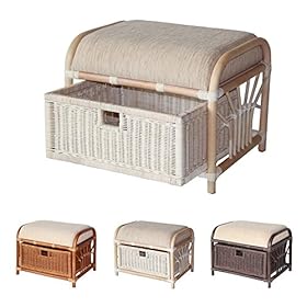 Krit Handmade Rattan Wicker Ottoman Footstool Pouf Stool w/Basket w/Cushion Color White Wash 51CX5cBjlVL. SS280