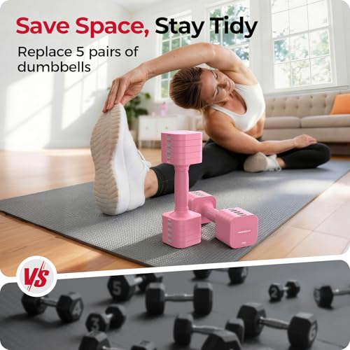 Image of FEIERDUN DB3 5-in-1 Adjustable Dumbbell Set of 2, 12LBS /20LBS Hand Weights for Women, Men, 1s-Adjust Dual-Stable Dumbbell Set for Women Home Gym & Outdoor
