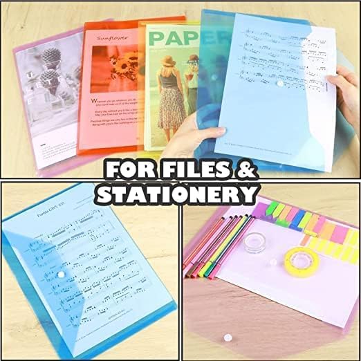 Image of Transparent Document Folder - Side Opening Colored Poly-Plastic File Storage Bag with Snap Button - A4 & Legal Size Document Folder for Certificates, Plastic File Organizer - Set of 20