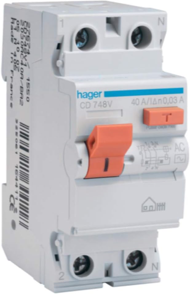 Hager Cd748v Differential Plug, AC, 2p, 40a, 30ma
