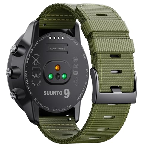 NotoCity Breathable watch strap for Suunto 9/9 Baro/D5/7 24mm,Durable 24mm Nylon watch strap compatible with Suunto Spartan Spor/Spartan Spor Wrist HR/Baro,military green