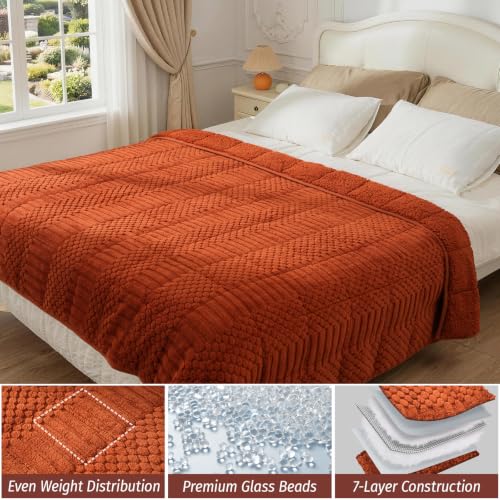 Image of Wemore Knitted Fleece Weighted Blanket for Adults, Orange, 60 x 80 inches 15 lbs