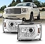 AKKON - For 2007-2014 GMC Sierra 1500 2500 3500 LED Light Tube Chrome Projector Headlight Driver + Passenger