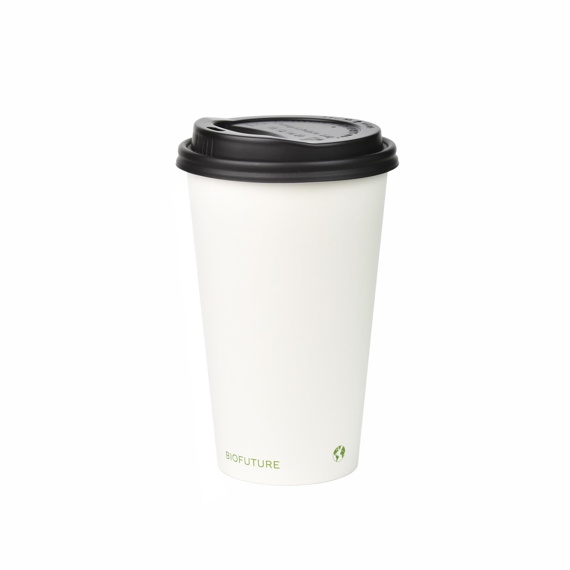 BIOFUTURE Biodegradable Coffee Cups – White, 50 Count Disposable, 16 Ounce Paper Cups with Lids – Eco-Friendly and 100% Compostable – Ideal for Tea, Coffee, and Hot Drinks (50 Pcs, White, 16oz)