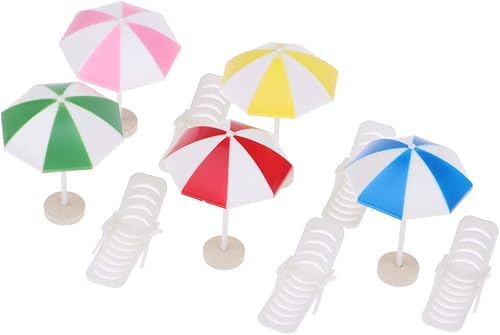 FRECI 5 juegos de 112 Dollhouse silla de playa paraguas acuario terrarios decoración pastel adornos - mixtos