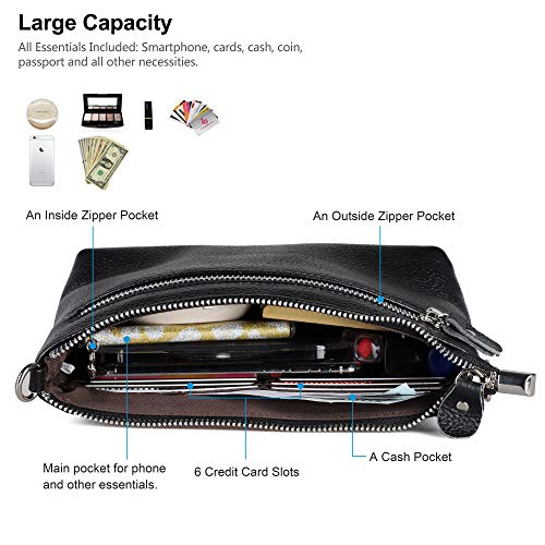 Image of befen Genuine Leather Wristlet Clutch Wallet Purses Small Crossbody Bags for Women with RFID Blocking Card Slots