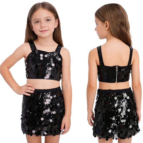 Tenue danse jazz fille 3-4 ans avec gilet paillettes et jupe crayon