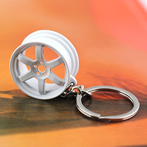 Image of maycom Creative Hot Auto Part Model TE37 Six Star Wheel Rim Tyre Keychain Keyring Key Chain Ring Keyfob Car Accessories (White)