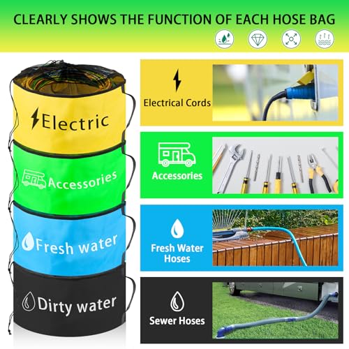 Image of RV Hose Storage Bag, RV Accessories Storage Bag with 4 Storage bag, Drawstring Mesh Top, RV Equipment Storage Organizer Bag for Sewer Hoses,Fresh /Black Water Hoses and Electrical Cords