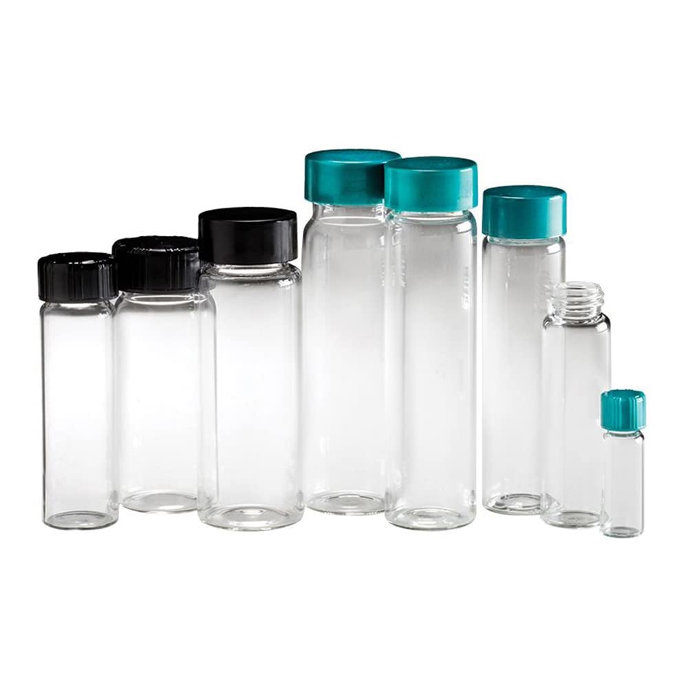 Qorpak GLC-00998 - Flaconcino in borosilicato trasparente con tappo rivestito in polpa fenolica nera 18-400, 21 mm x 70 mm, 4 dram (confezione da 144)