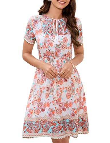 KOJOOIN Damen Freizeitkleid Kurzarm Tunika Kleid V-Ausschnitt Boho...