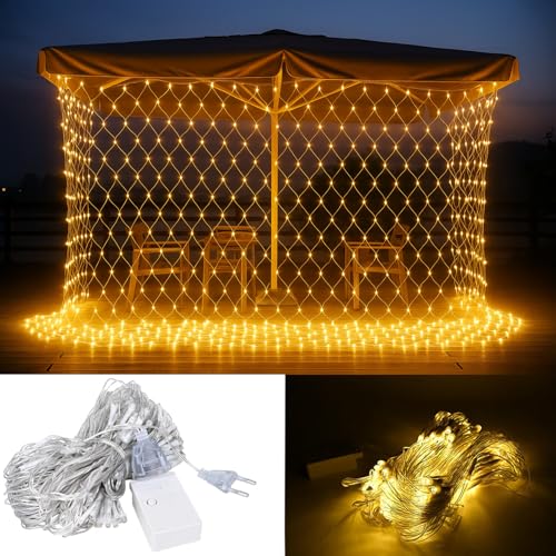 Image of LED Net Mesh String Lights for Diwali & Home Decoration | 192 LEDs, 9.8Ft x 6.6Ft | Curtain Fairy Lights for Balcony, Bedroom, Living Room, Christmas Decor, Jhalar Light, 8 Modes (Warm White)