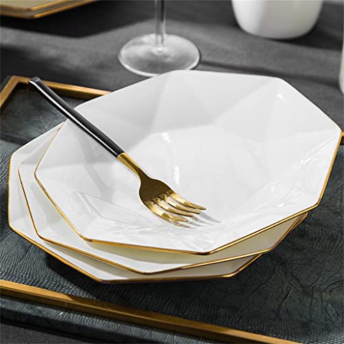 Elegancki ośmiokątny zestaw zastawy stołowej z porcelany kostnej ze złotą krawędzią, idealny do jadalni i na prezent