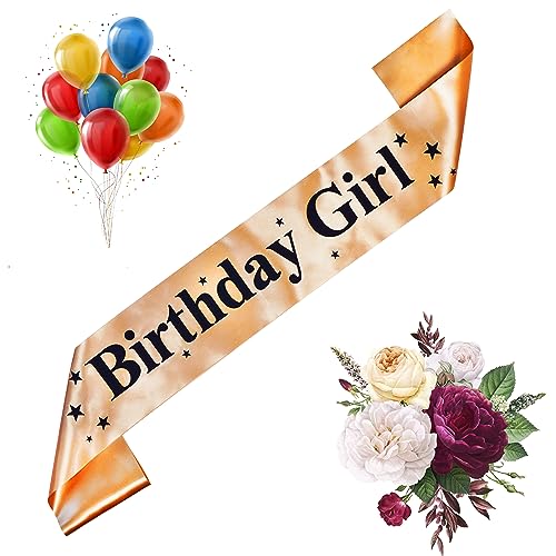 Image of DECOFY Birthday Sash & Crown Set | Princess Queen Crown Tiara Hairband for Girls & Women | Birthday Party Accessories Suitable for All Age Groups Celebration Photoshoot & Special Occasions