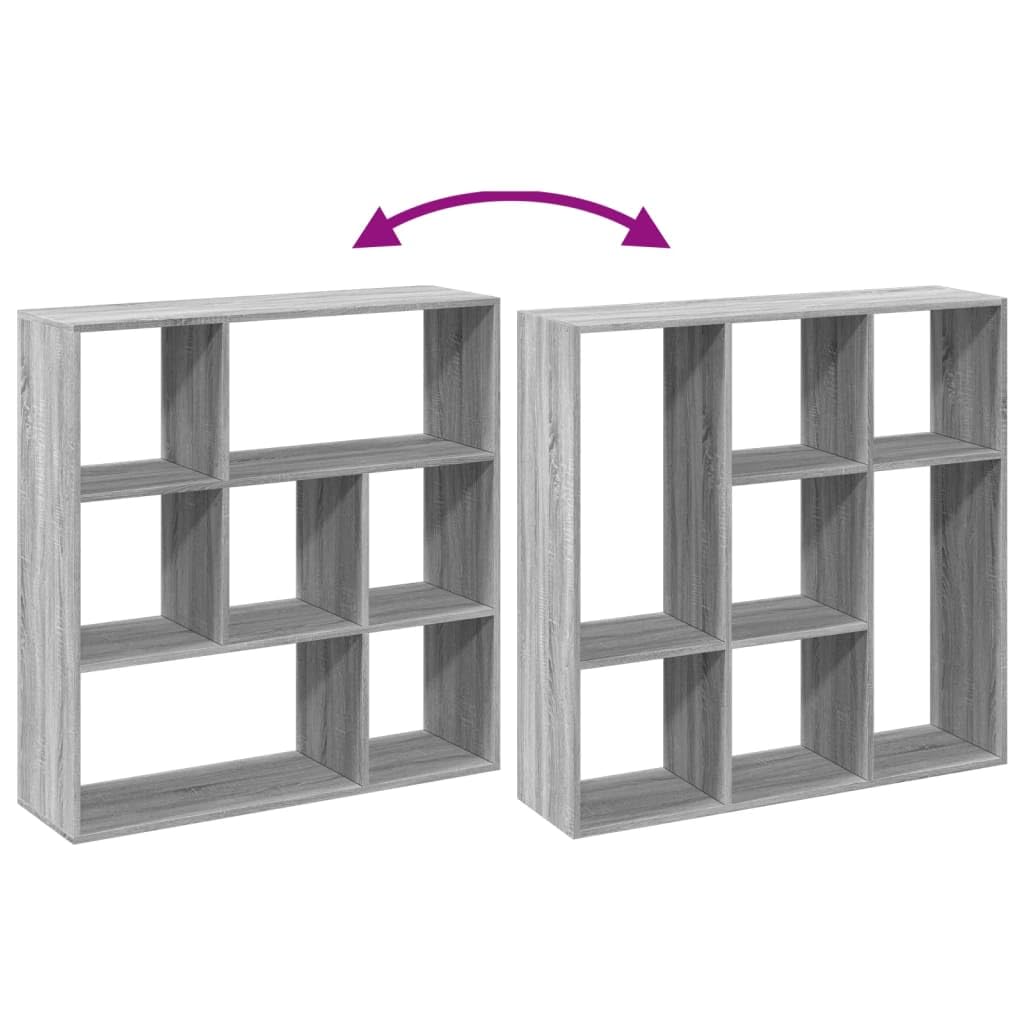 Regał na książki Sonoma, szary, 102 x 29 x 103,5 cm, materiał drewnopochodny, 7 przegródek, uniwersalny organizer Cube Storage do salonu, biura