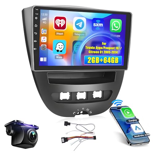 Autoradio SXAUTO Android 14 Per Toyota Aygo / Peugeot 107 / Citroen C1 (2005-2014): Navt 10.1 Pollici Con Carplay Wireless, DAB E Telecamera Inclusa