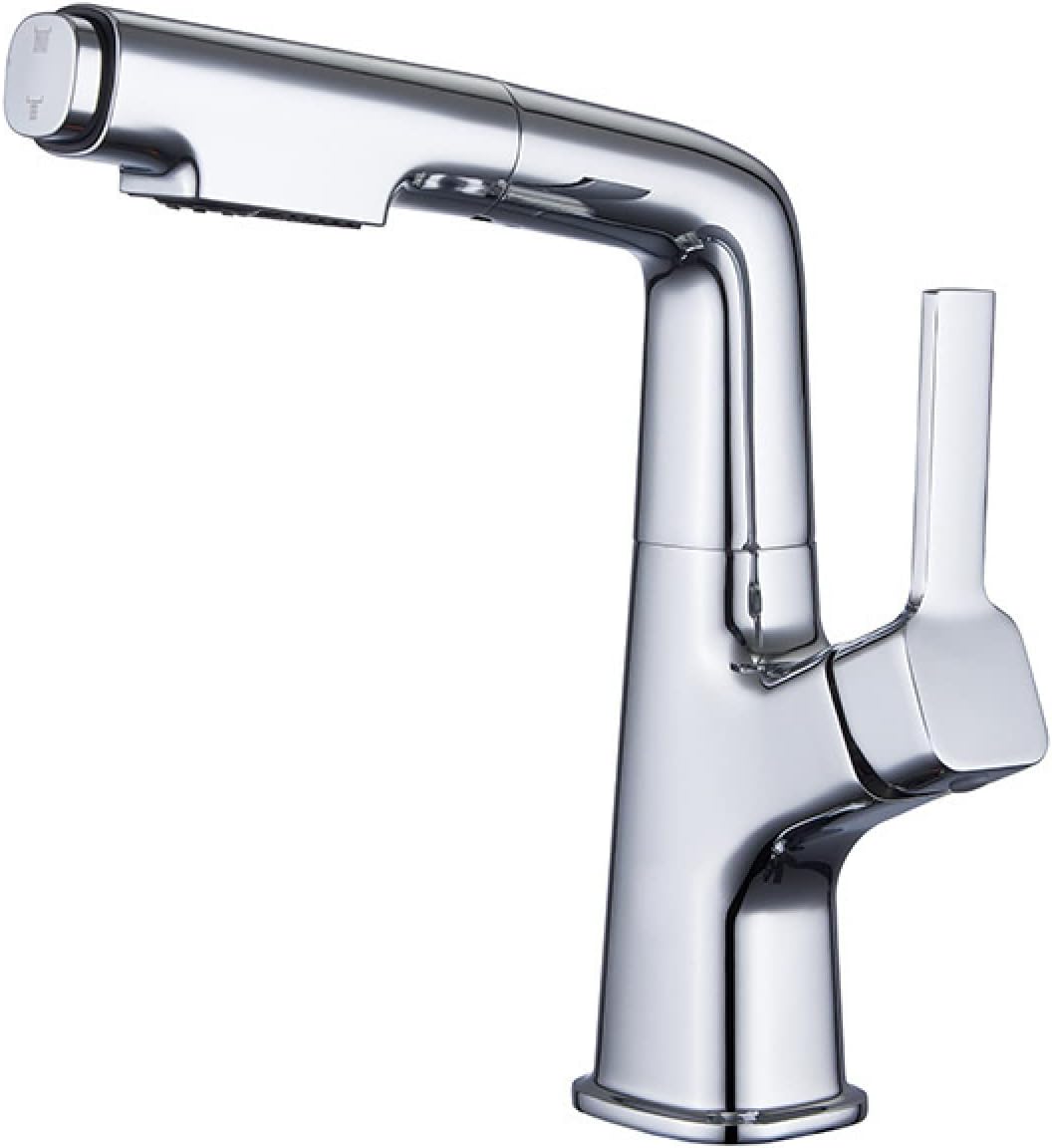 Bathroom Sink Faucet with Pull Out Sprayer, Single Hole Faucet for Bathroom Sink Brass, with 2 Modes Pull Down Sprayer, Bathroom Basin Faucet for Hot and Cold Water,Black(Chrome)