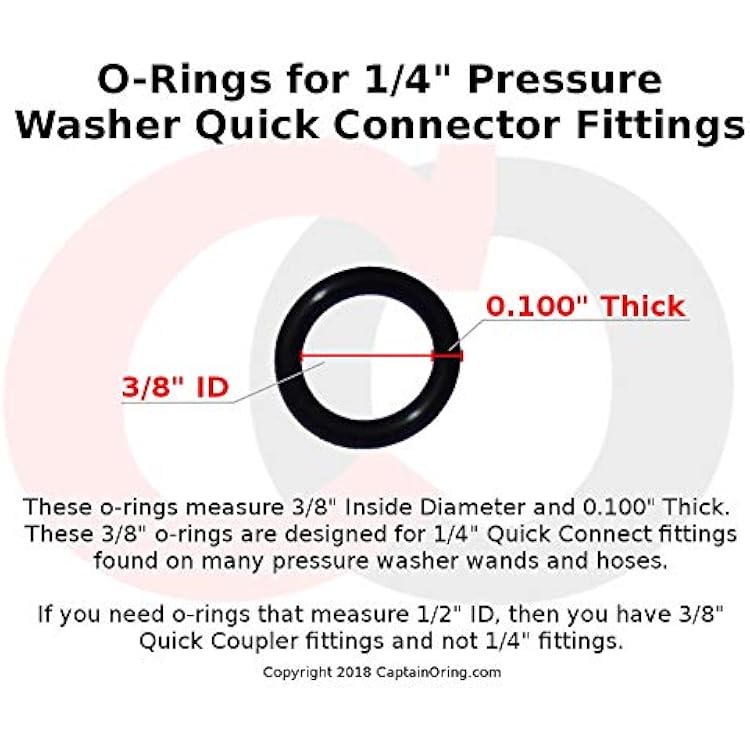 Captain O-Ring - Power Pressure Washer O-Rings for 1/4 Quick Coupler, High Temperature Viton FKM (10 Pack)