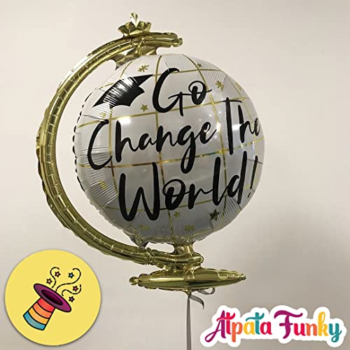 Image of Atpata Funky Go Change The World Globe Shape Graduation Theme Foil Balloon - Perfect for Grad Parties, Academic Celebrations, and Happy Graduation Convocation & other Grad Decorations