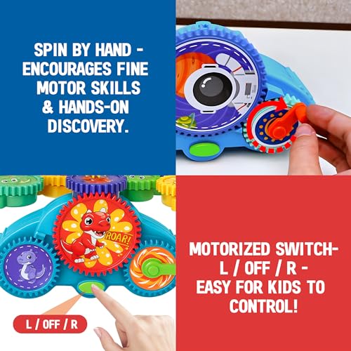 Image of Motorized Gear Building Blocks Toys, Electric Dinosaur Spinning Set Ages 3-6, STEM Construction Kit, Fine Motor Cause-Effect Gift for Boys Girls | Spinning Gear Construction Kit, Fine Motor Cause-and-Effect STEM Building Toy, Gift for Kids Ages 3-6