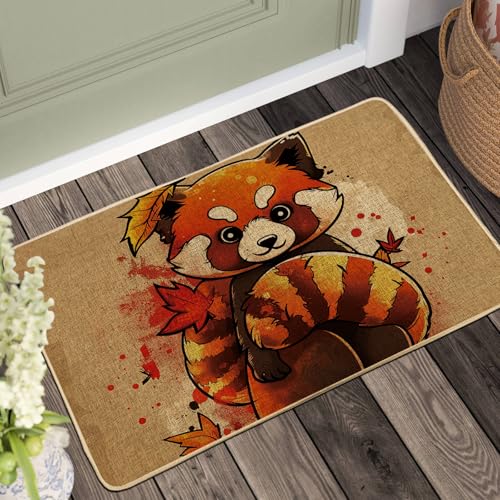 Paillasson renard d'automne mignon pour entrée extérieure et intérieure, caoutchouc imperméable, antidérapant, absorbant la poussière, facile à...