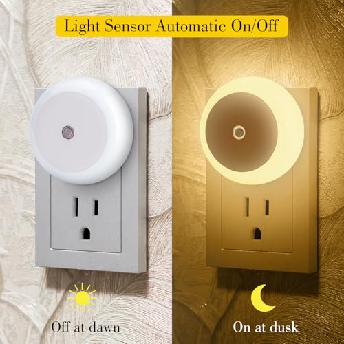 Image of KINUR 6 Pack Night Light, LED Night Lights Plug into wall with Dusk to Dawn sensors, Plug in Night Lights for Kids Room, Bedroom, Bathroom, Baby Nursery,Stair Lights, Hallway Light, Warm White