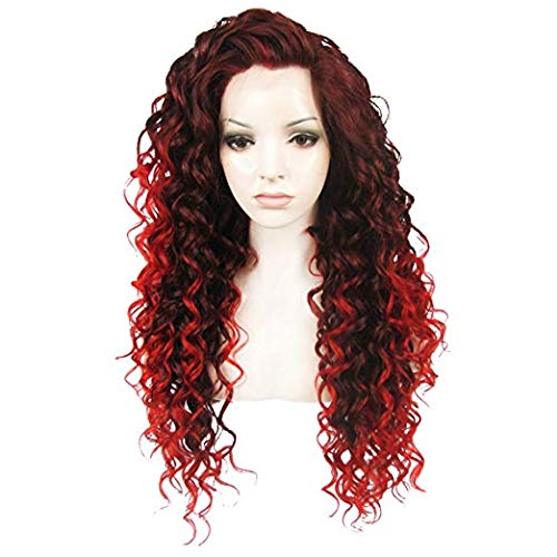 Ebingoo Auburn Lace Front Wig Red Mix Deep Brown Long Curly Lace Front