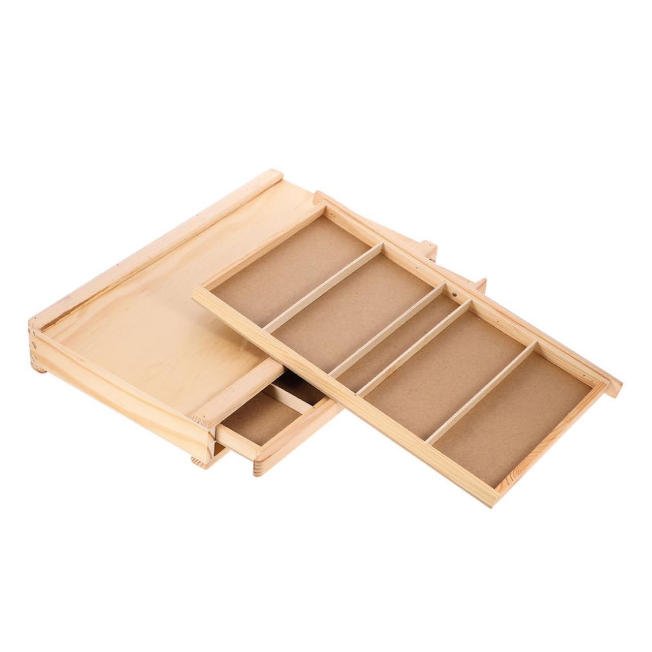 HAPINARY Wooden Painting Storage Box Art Box Double Layer Sketching Pen Organizing Drawer