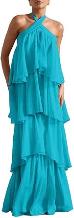 ZDKMVN Ruffle Chiffon Tiered Prom Dress 2025 Long Backless