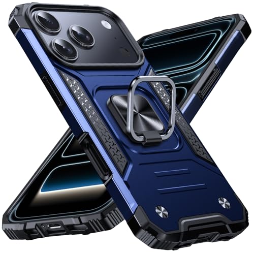 Image of Anqrp Heavy Duty Case for iPhone 17 Pro Case with Enhanced Ring Holder Grip Stand, Military Grade Shockproof Rugged Drop Protective Silicone Hard Slim iPhone 17 Pro Phone Case Cover,Vivid Blue
