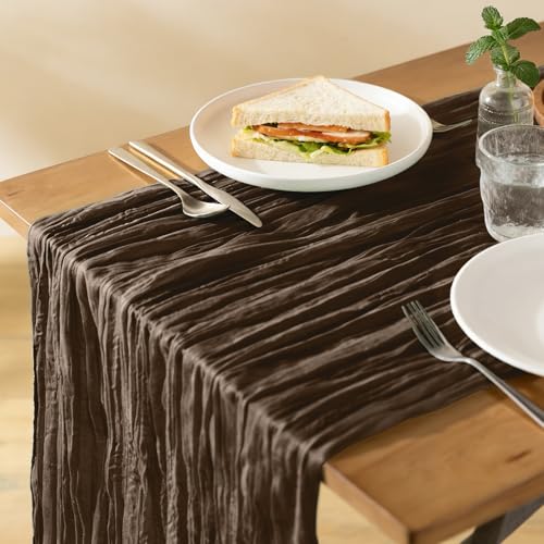 Käsetuch Tischläufer Braun, 300 x 90 cm Boho Gaze Tischläufer Cheesecloth Läufer für Hochzeit, Geburtstagsfeiern, Babypartys, Weihnachten und Silvester von Tisch Dekoration